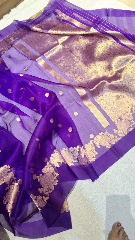 Pure Banarasi Handloom Organza Kora Silk Saree