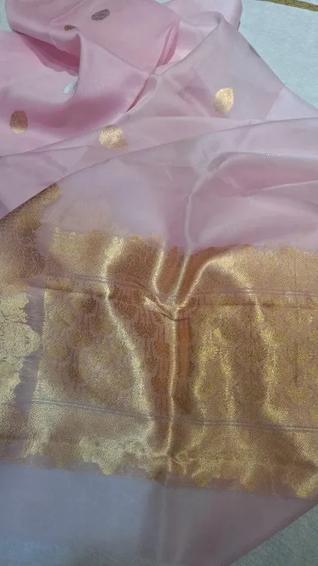 Pure Banarasi Handloom Organza Kora Silk Saree