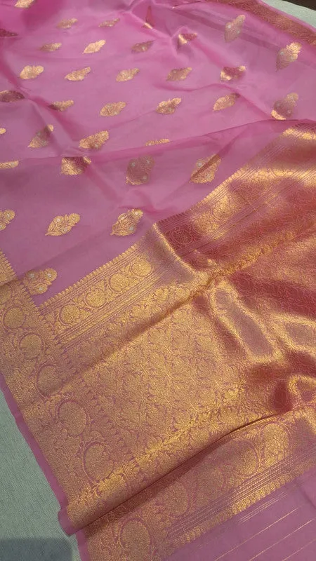 Pure Banarasi Handloom Organza Kora Silk Saree