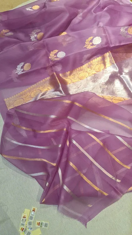 Pure Banarasi Handloom Organza Kora Silk Saree