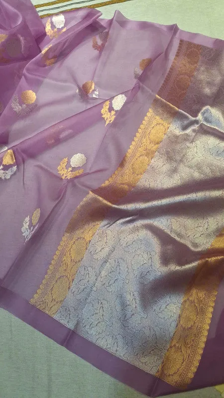 Pure Banarasi Handloom Organza Kora Silk Saree