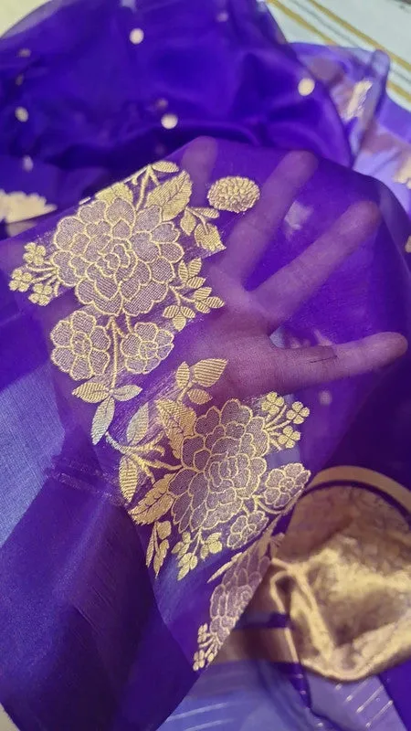 Pure Banarasi Handloom Organza Kora Silk Saree