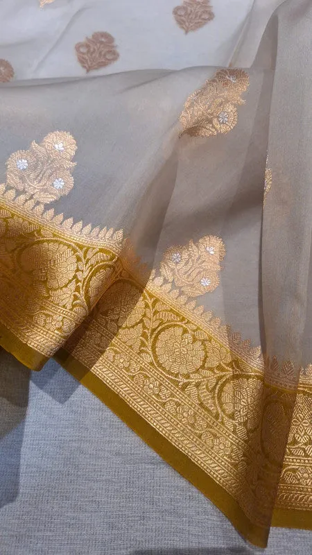 Pure Banarasi Handloom Organza Kora Silk Saree