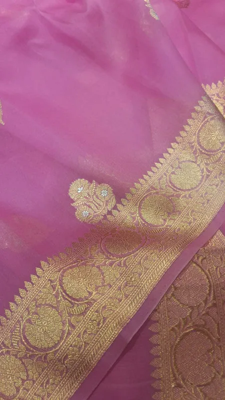 Pure Banarasi Handloom Organza Kora Silk Saree