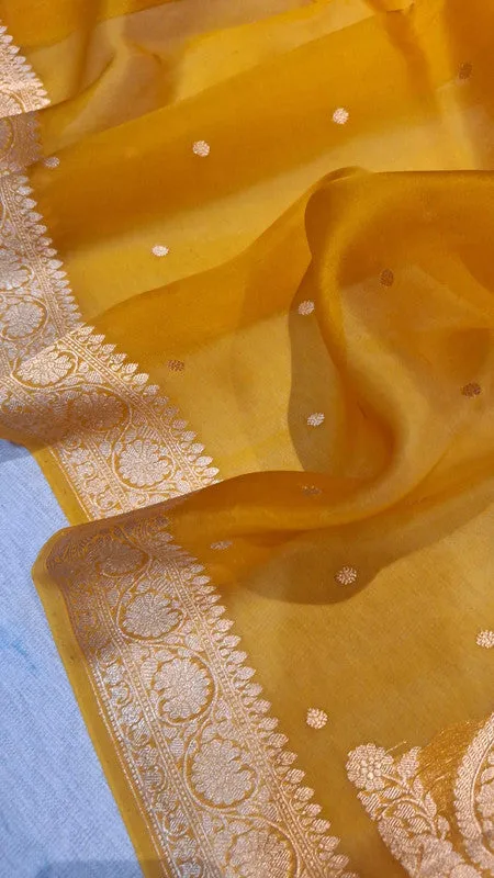 Pure Banarasi Handloom Organza Kora Silk Saree