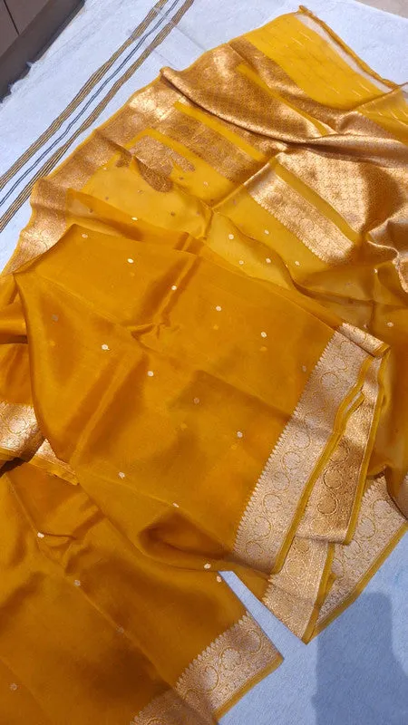 Pure Banarasi Handloom Organza Kora Silk Saree