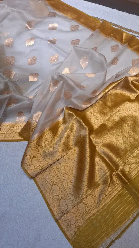 Pure Banarasi Handloom Organza Kora Silk Saree
