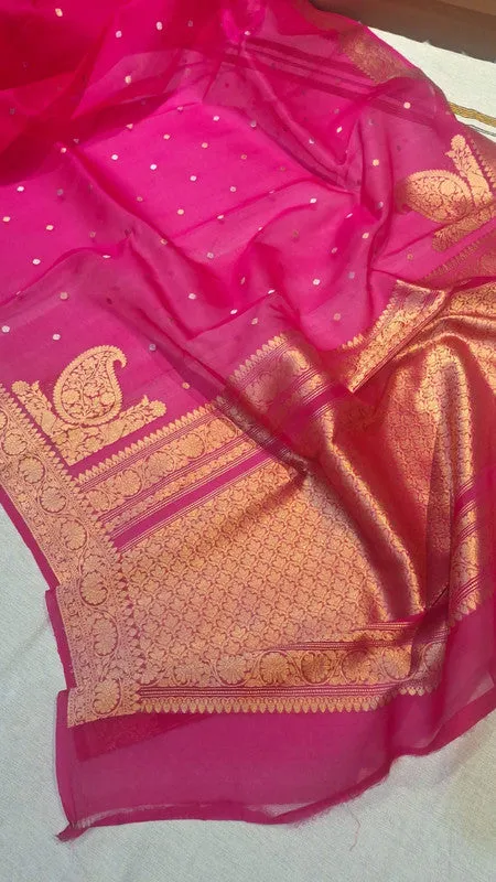 Pure Banarasi Handloom Organza Kora Silk Saree