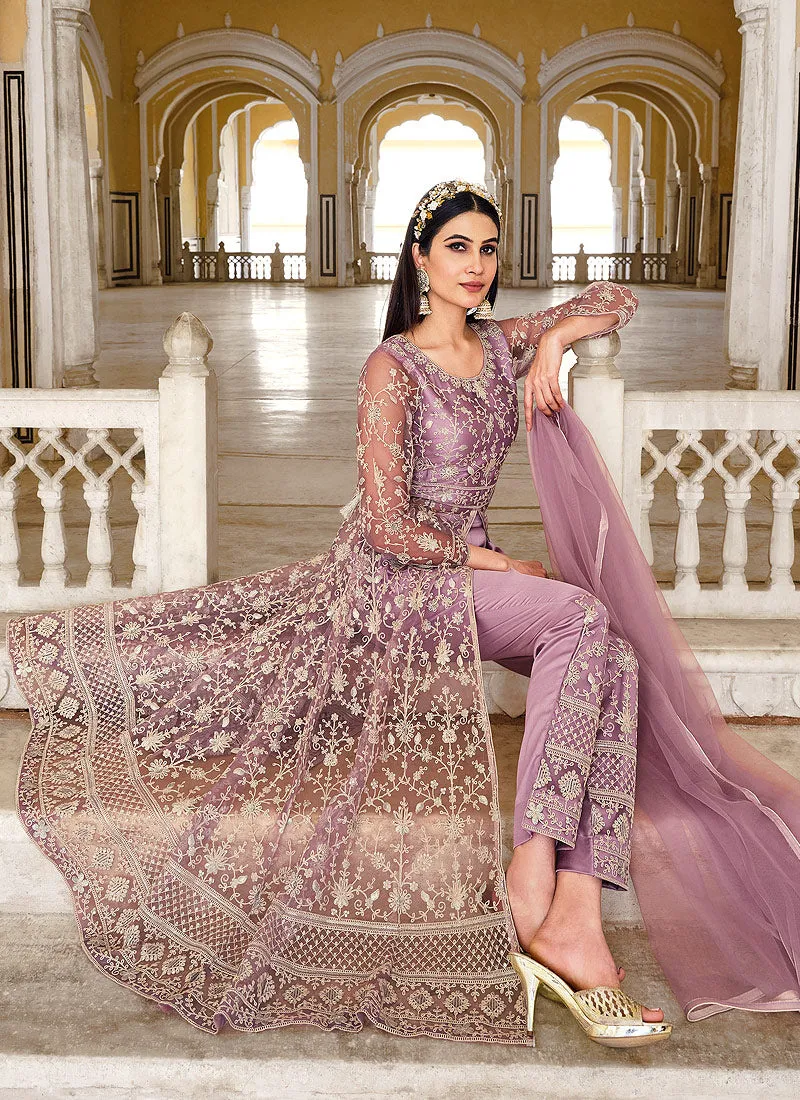 Purple Embroidered Lehenga/Pant Style Designer Anarkali