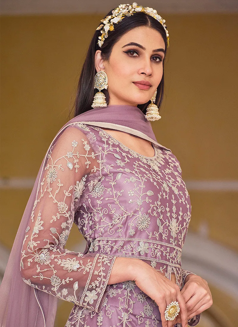 Purple Embroidered Lehenga/Pant Style Designer Anarkali