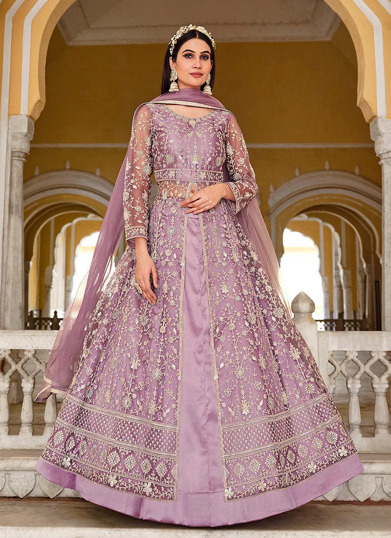 Purple Embroidered Lehenga/Pant Style Designer Anarkali