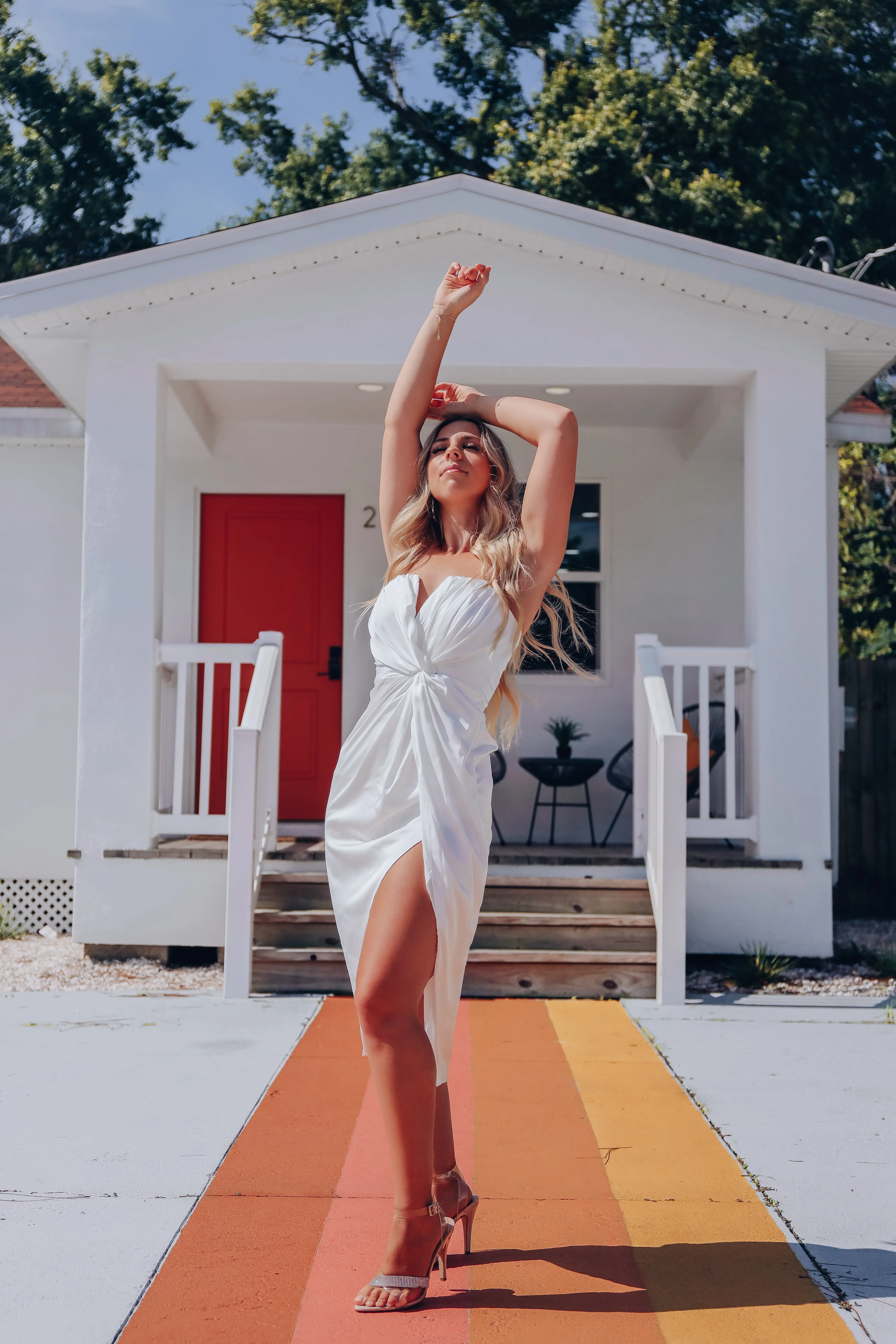 "MODEL"- Katherine Twisted Strapless Midi Dress - White -SMALL- FINAL SALE