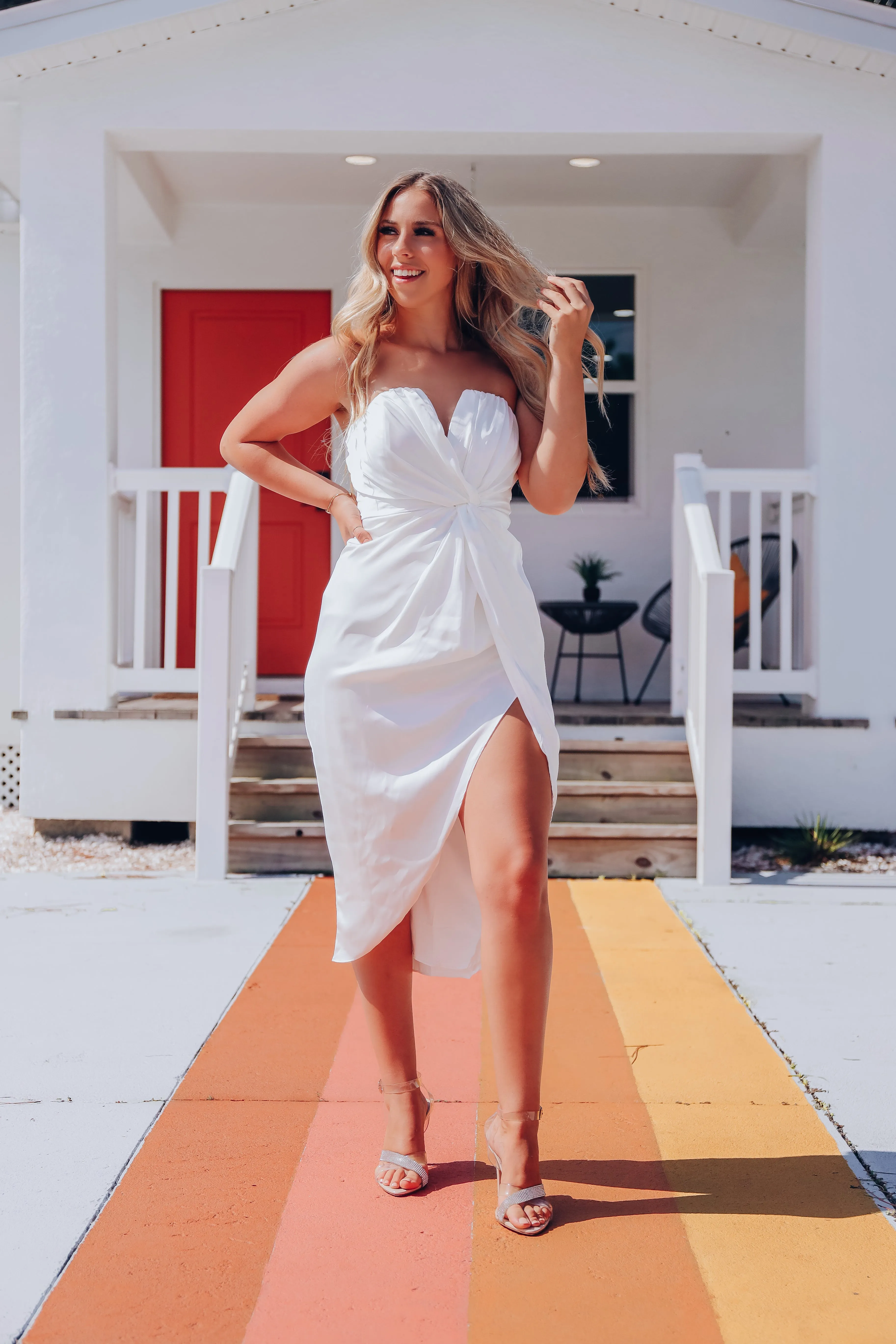 "MODEL"- Katherine Twisted Strapless Midi Dress - White -SMALL- FINAL SALE