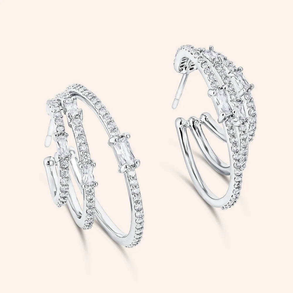 "Nirvana" 3.5CTW Round & Baguette Cut 1" Hoop Earrings