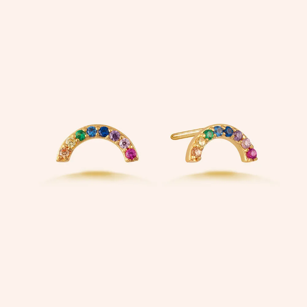 "Prism" 0.9CTW Pave Linear Rainbow Stud Earrings - Gold Vermeil over Sterling Silver