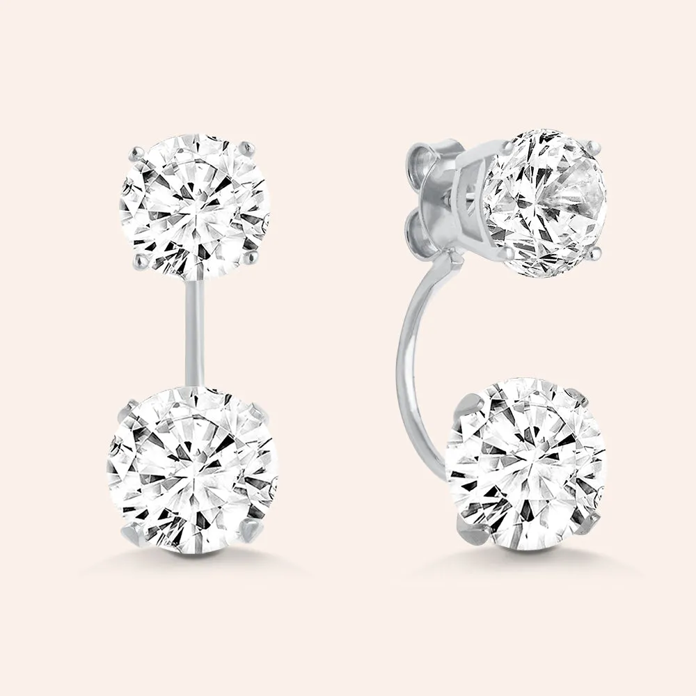 "Trendy Duet" 6.5CTW 2 Round Cut Stones Front Back Earrings - Sterling Silver / Gold Vermeil