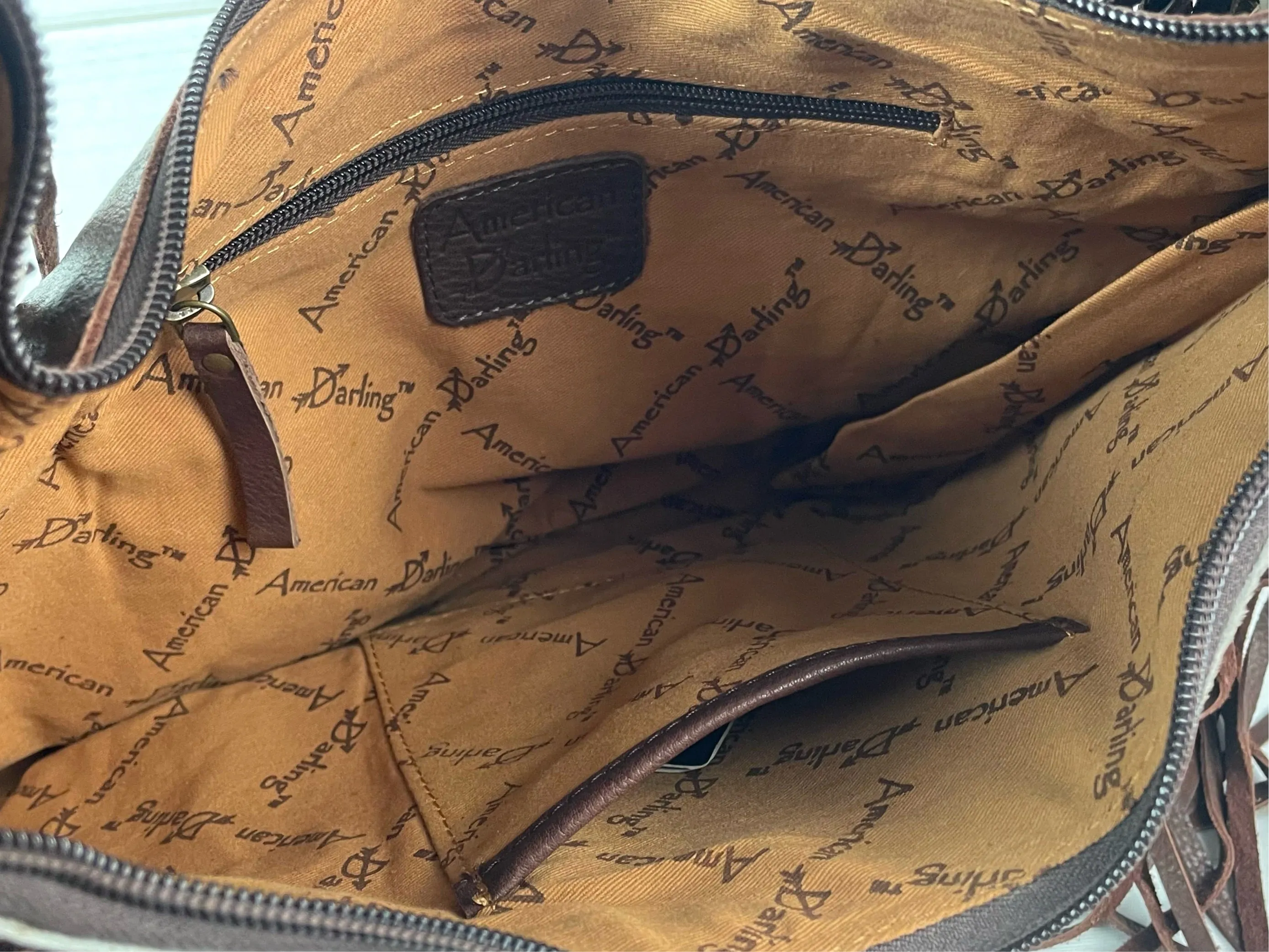 Ranch Tan Cowhide Hobo Fringe Tooled Purse