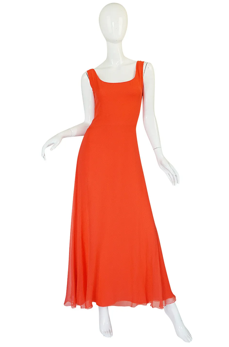 Rare 1970s Coral Silk Chiffon Stavropoulos Dress & Capelet