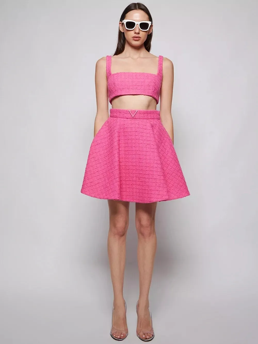Recent Valentino by Pierpaolo Piccioli Pink Minimal Halter & Flared Mini Skirt Set