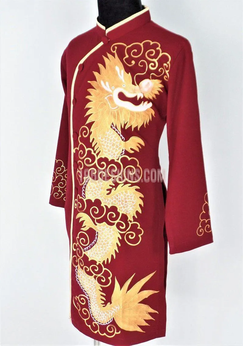 Red Ao Dai Men -  Áo Dài Đỏ Nam Vẽ Rồng Vải Co Giản Nhẹ