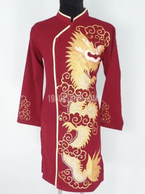 Red Ao Dai Men -  Áo Dài Đỏ Nam Vẽ Rồng Vải Co Giản Nhẹ