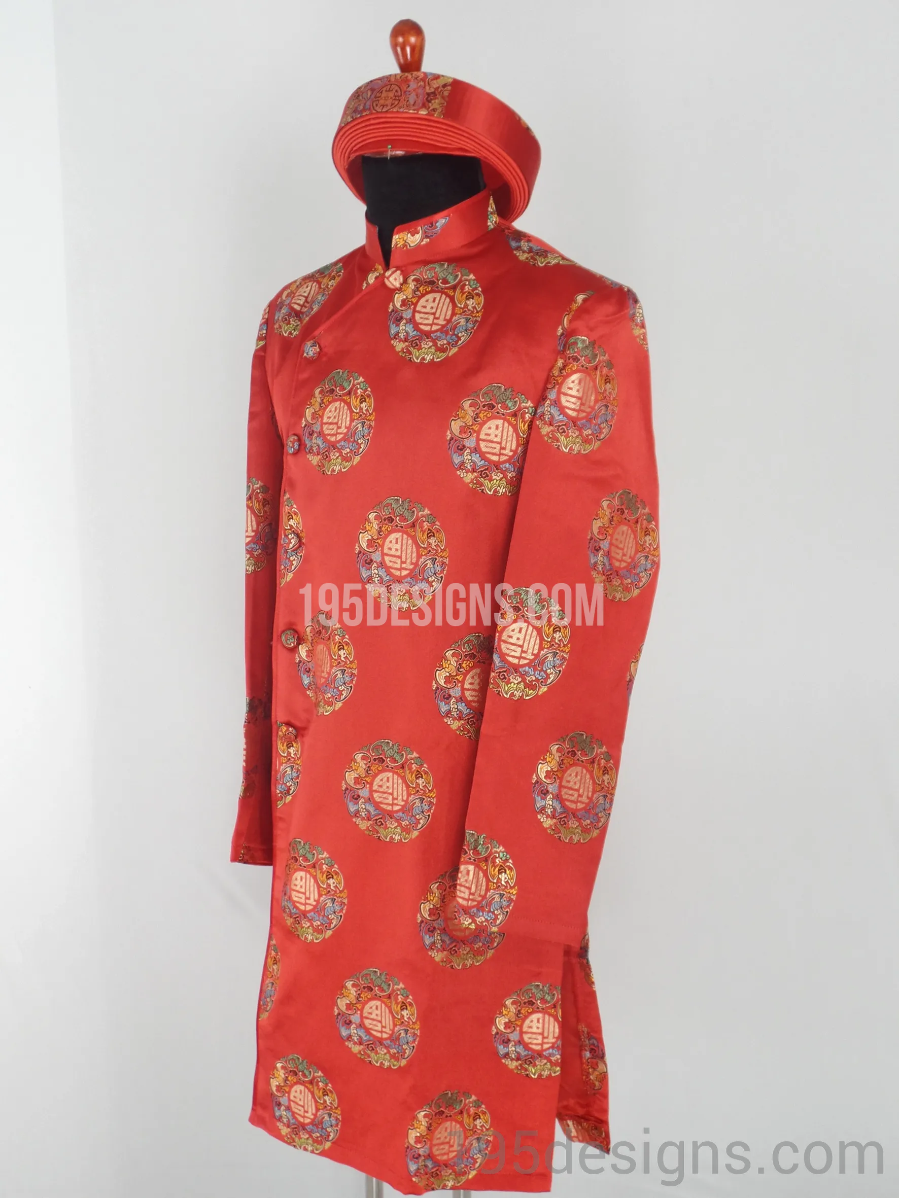 Red Brocade Ao Dai Men -  Áo Dài Gấm Nam