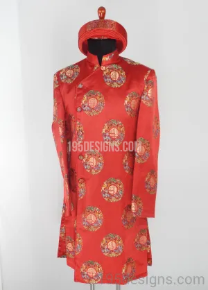 Red Brocade Ao Dai Men -  Áo Dài Gấm Nam