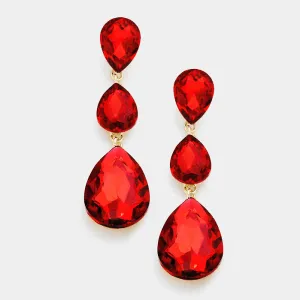 Red Crystal Triple Teardrop Earrings | 237747