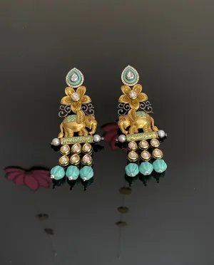 Reserved For Archana Thummala Two Tone Plated Ele[hant Design Earrings DT22