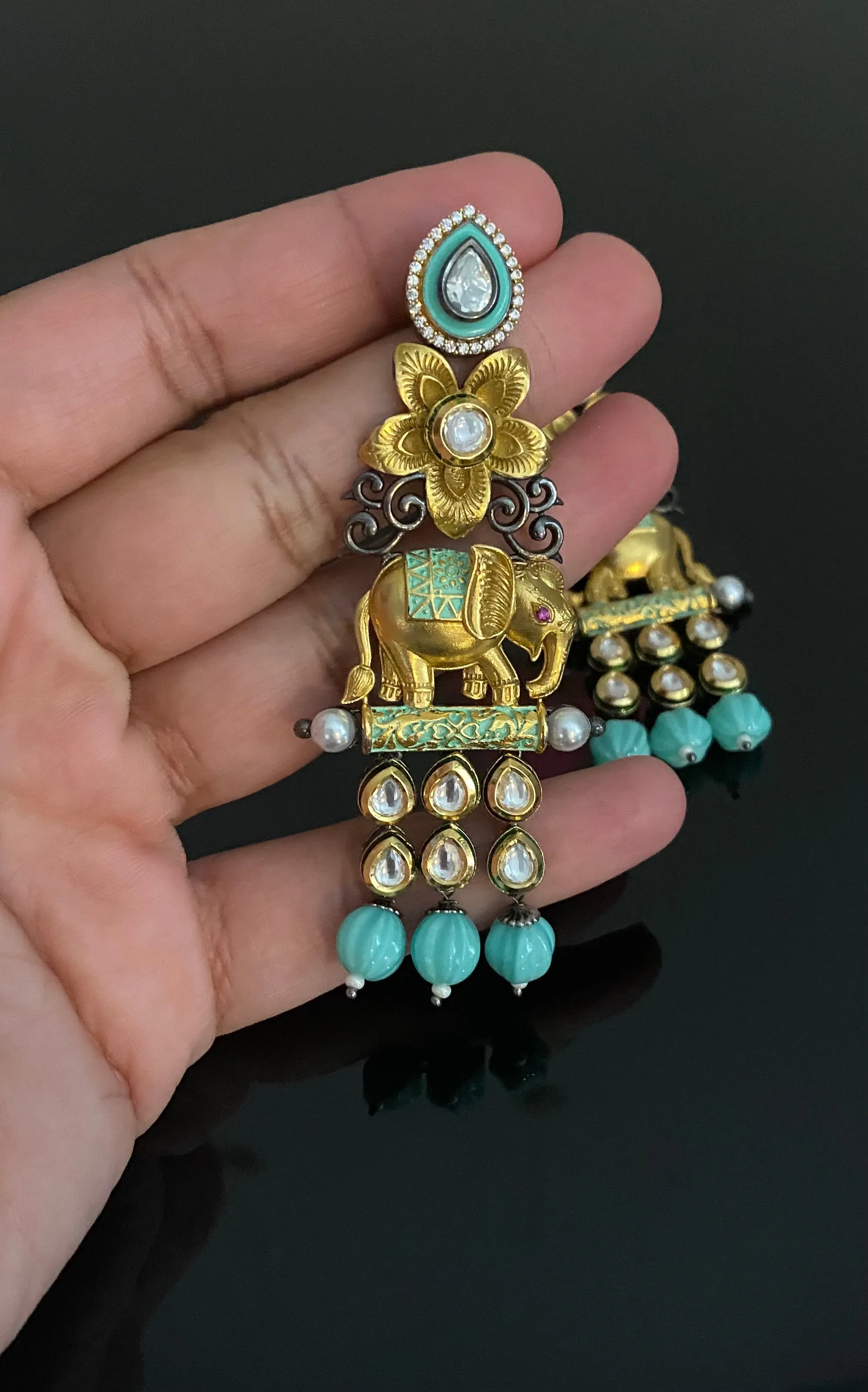 Reserved For Archana Thummala Two Tone Plated Ele[hant Design Earrings DT22
