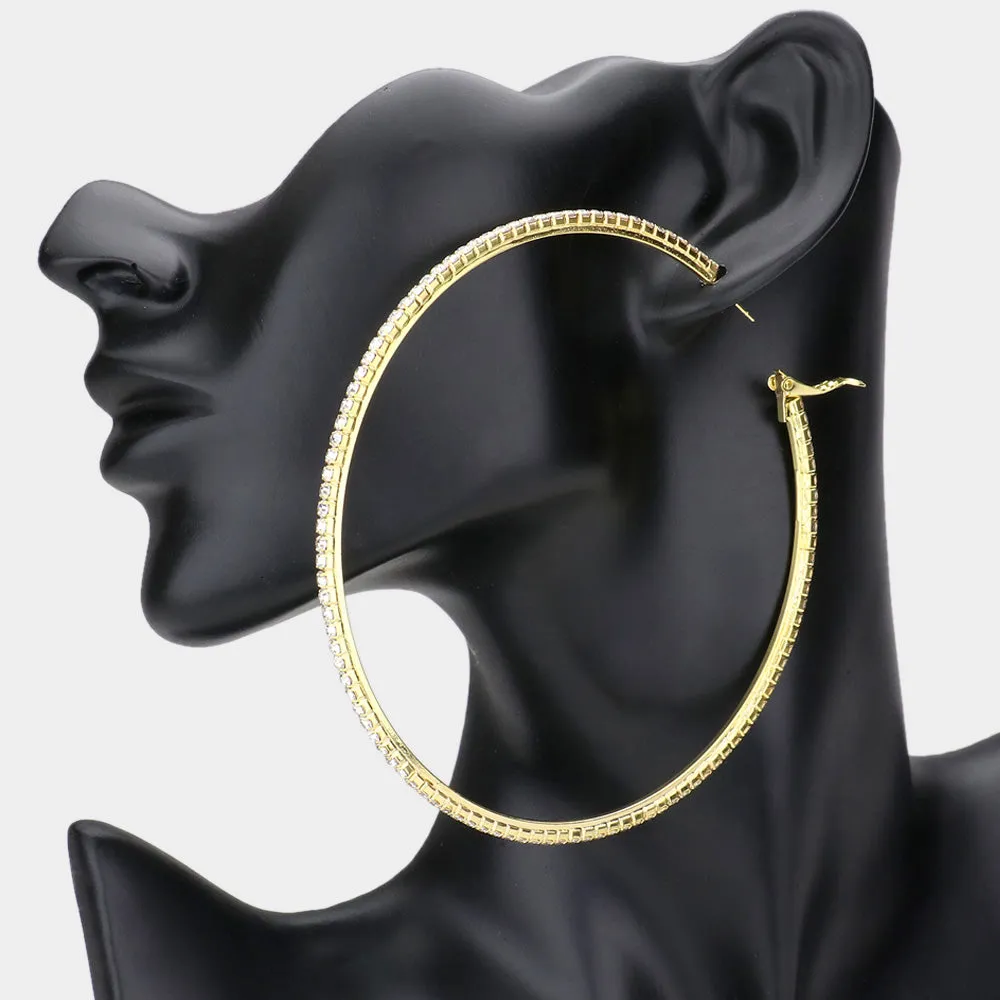 Rhinestone Crystal Hoops on Gold | 3.75" | 258734