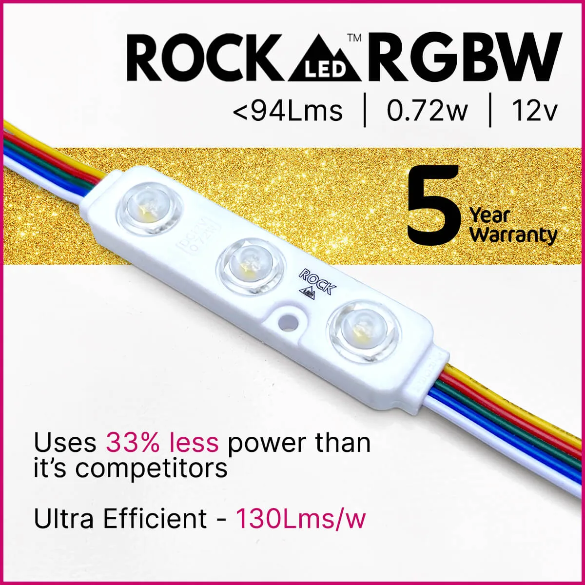 ROCK RGBW LED Module | IP67 | 0.72w | 12v | 130Lm/m | Buy in 1's & 100's