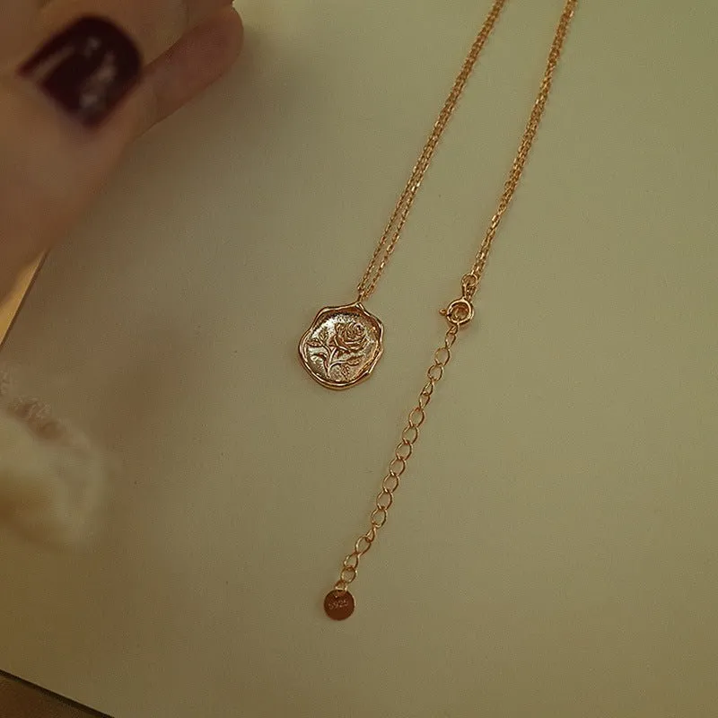Rose Coin Necklace - Saige (Solid Silver)