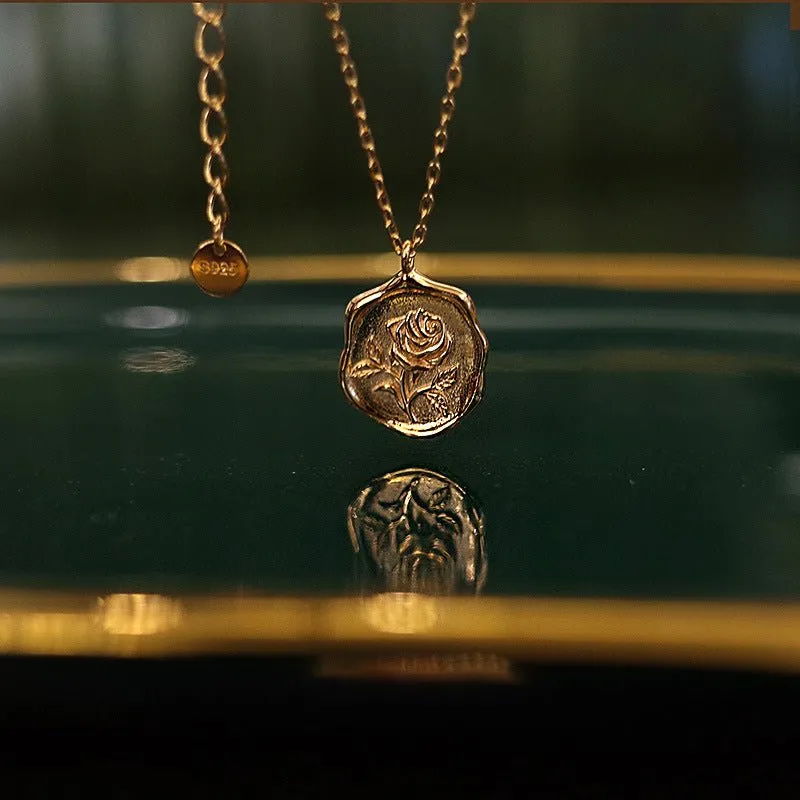 Rose Coin Necklace - Saige (Solid Silver)