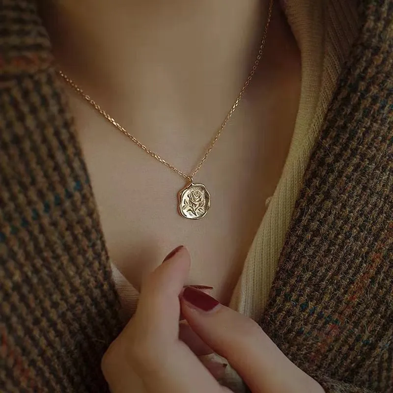 Rose Coin Necklace - Saige (Solid Silver)