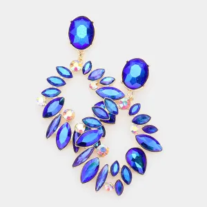 Royal Blue AB Crystal Marquise Stone Open Oval Pageant Earrings  | 556673