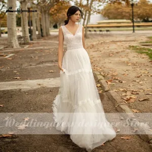 Roycebridal A Line Wedding Dresses V Neck Beach Bohemian
