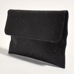 Ruby Rhinestone Fold Over Clutch - Black - AD11
