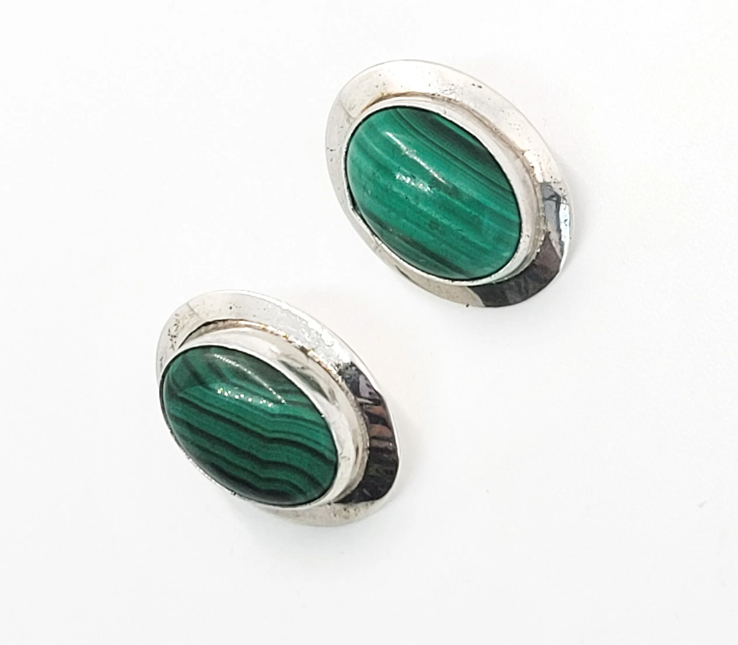 RW Robin Wood Malachite Navajo Native American Sterling silver vintage earrings