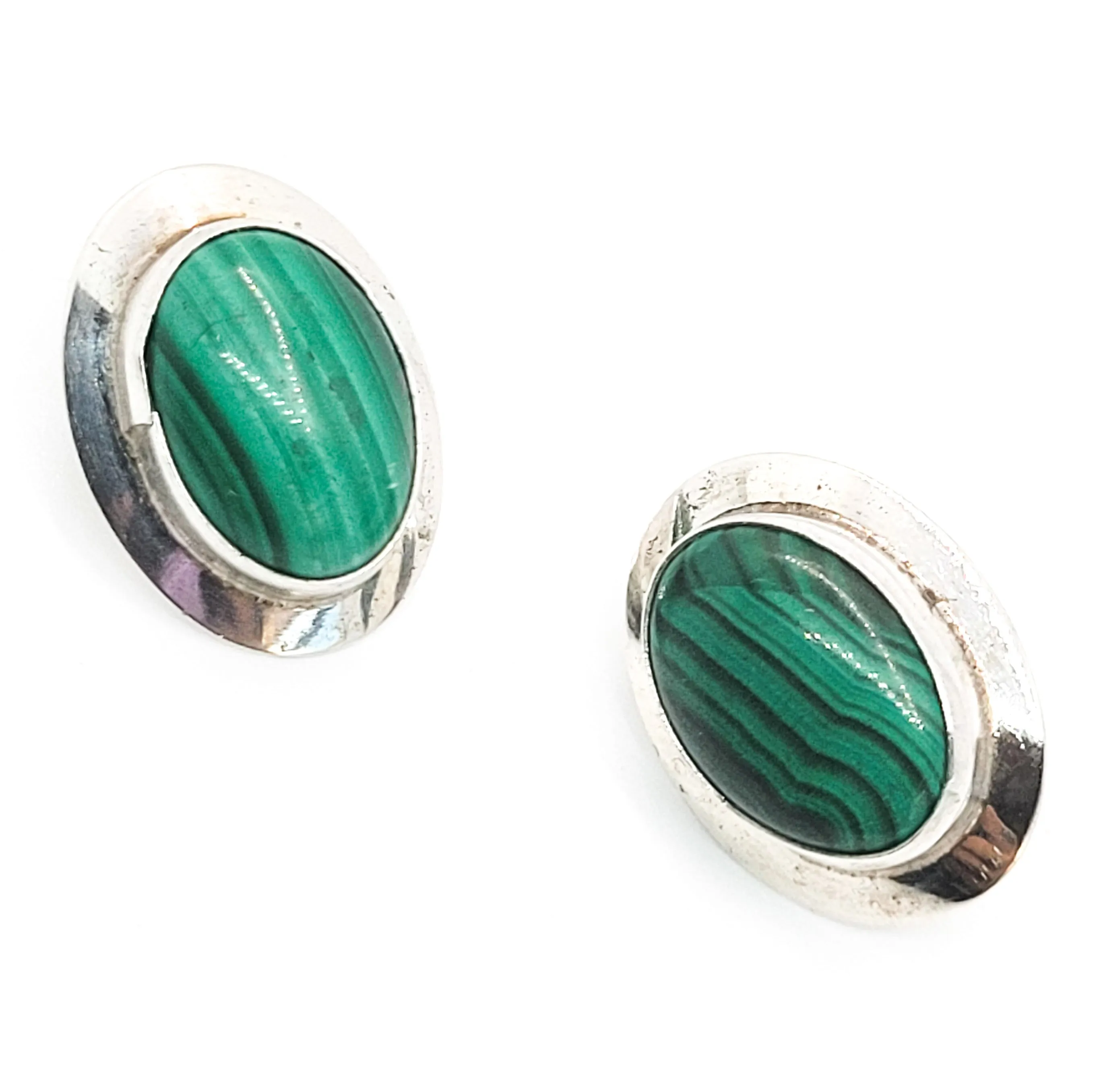 RW Robin Wood Malachite Navajo Native American Sterling silver vintage earrings