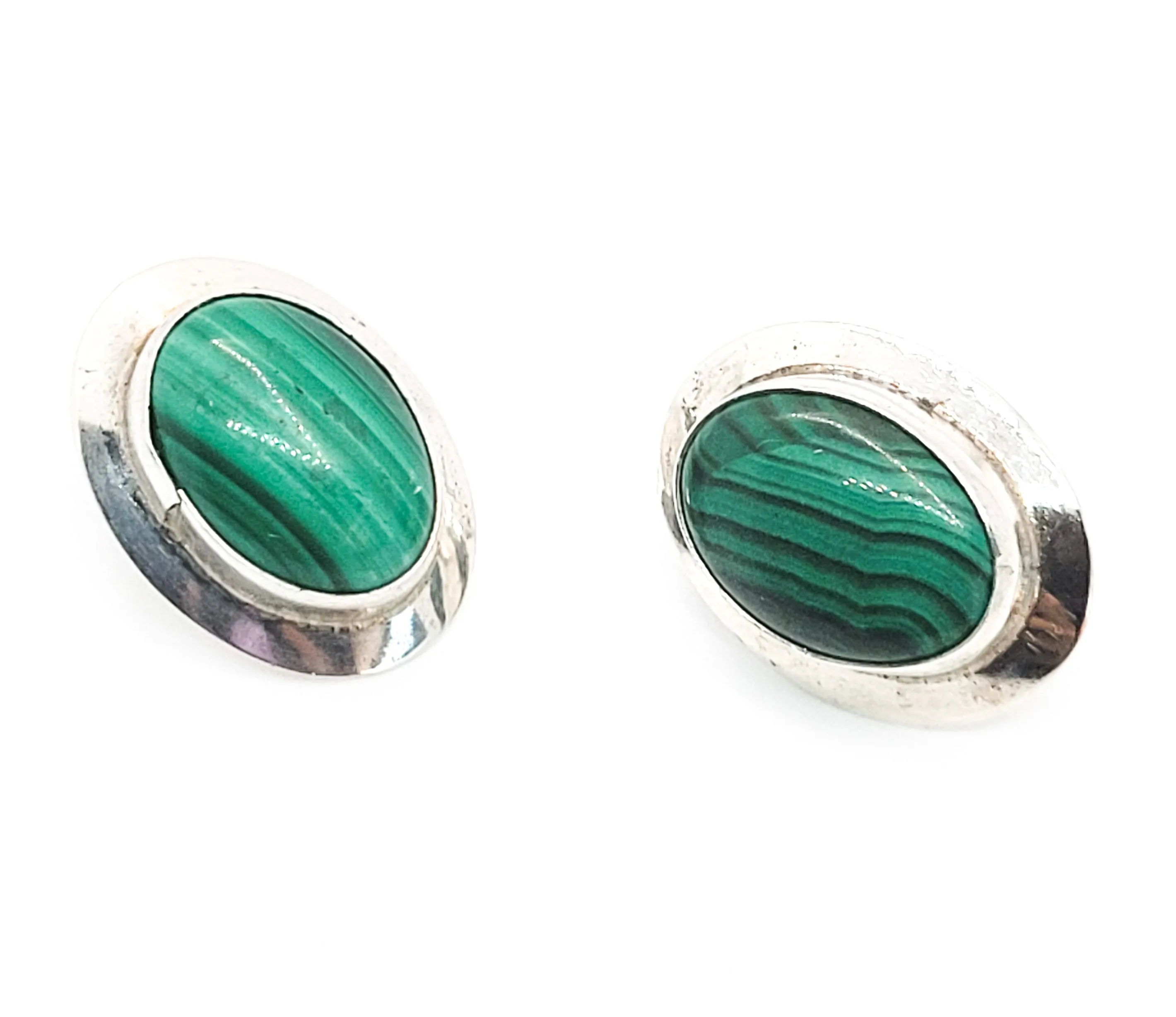 RW Robin Wood Malachite Navajo Native American Sterling silver vintage earrings