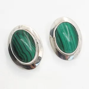 RW Robin Wood Malachite Navajo Native American Sterling silver vintage earrings