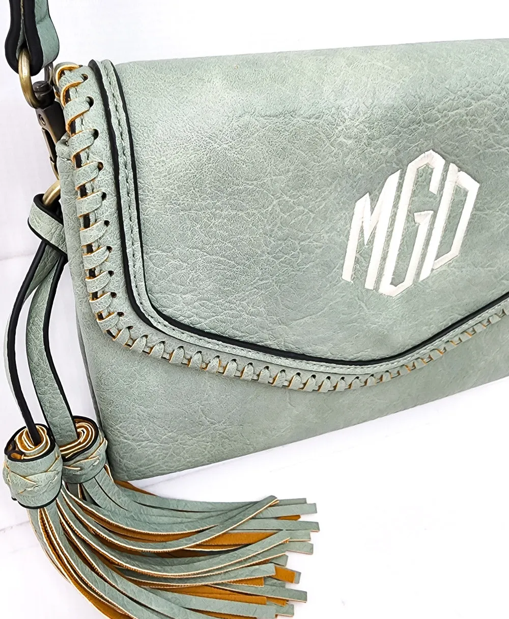Sadie Crossbody Purse - Monogrammed Cross Body with Tassel - Guitar Strap Add On