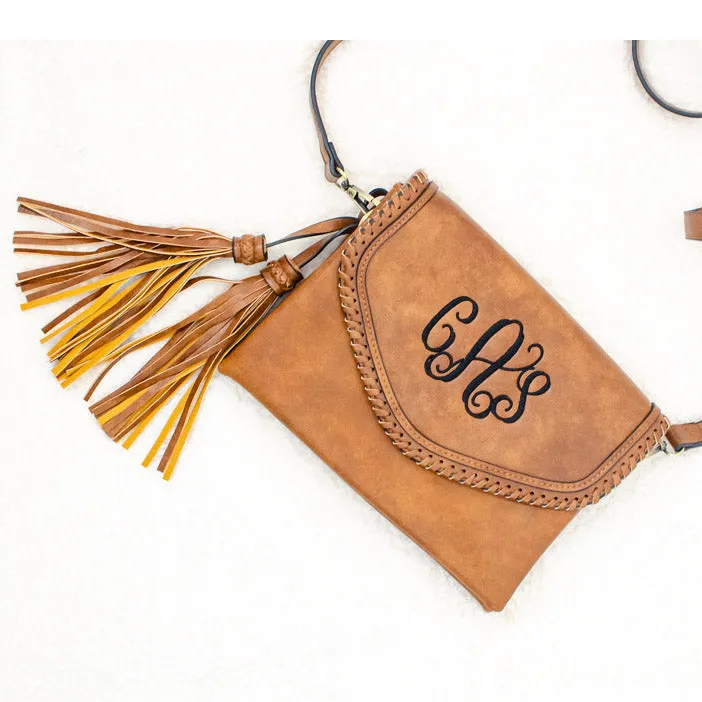 Sadie Crossbody Purse - Monogrammed Cross Body with Tassel - Guitar Strap Add On