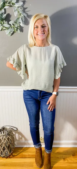 Sage Is All The Rage Ruffle Sleeve Top
