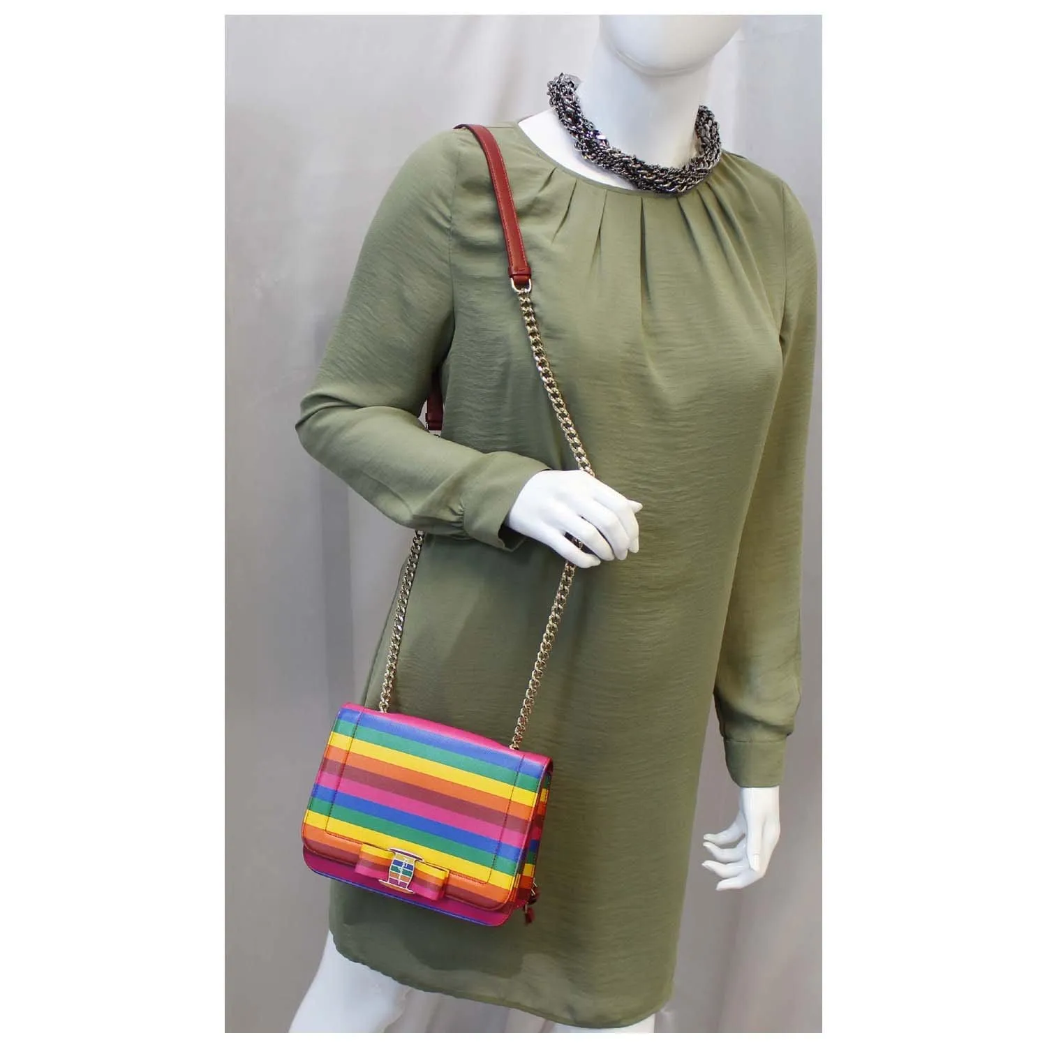 SALVATORE FERRAGAMO Vara Rainbow Leather Crossbody Bag