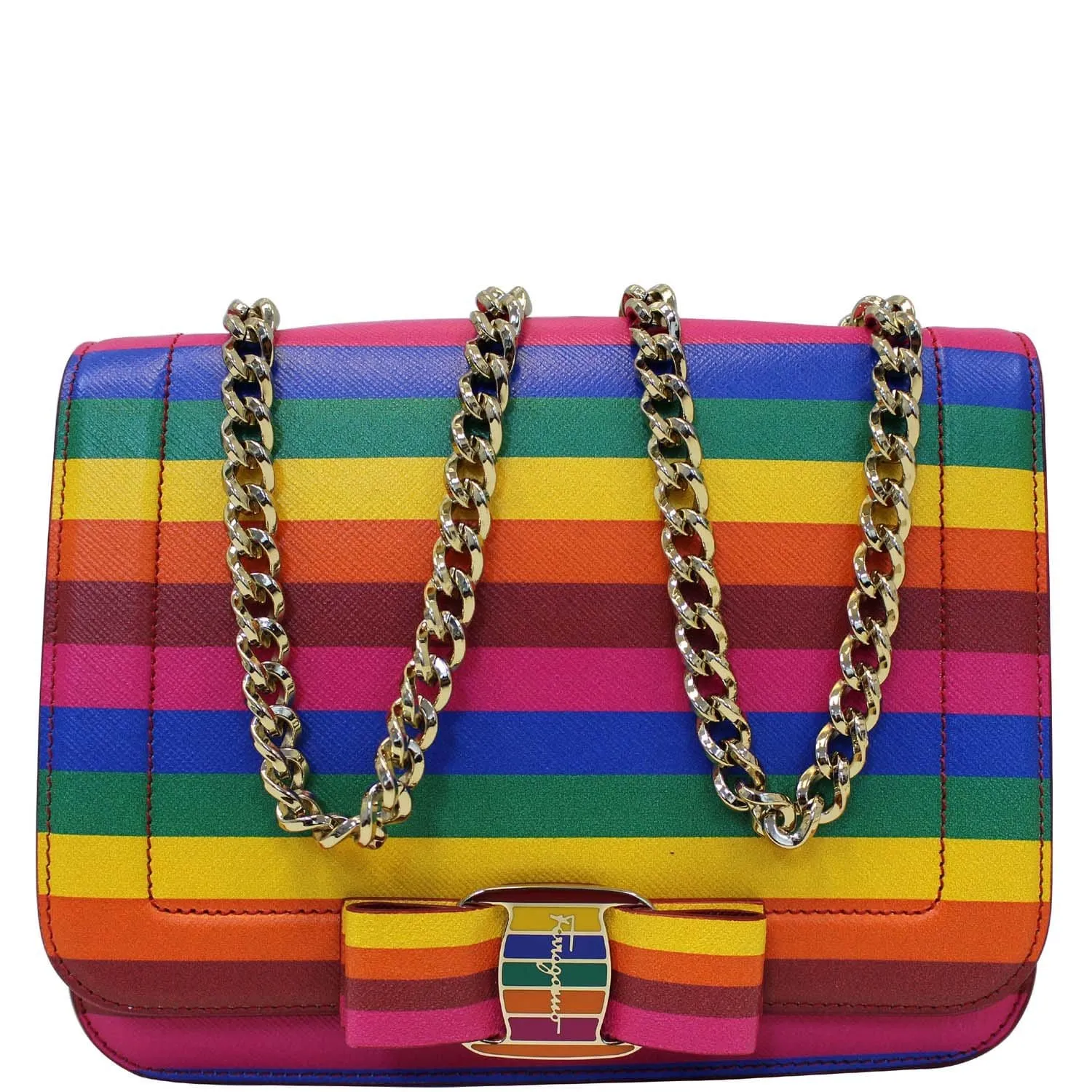 SALVATORE FERRAGAMO Vara Rainbow Leather Crossbody Bag