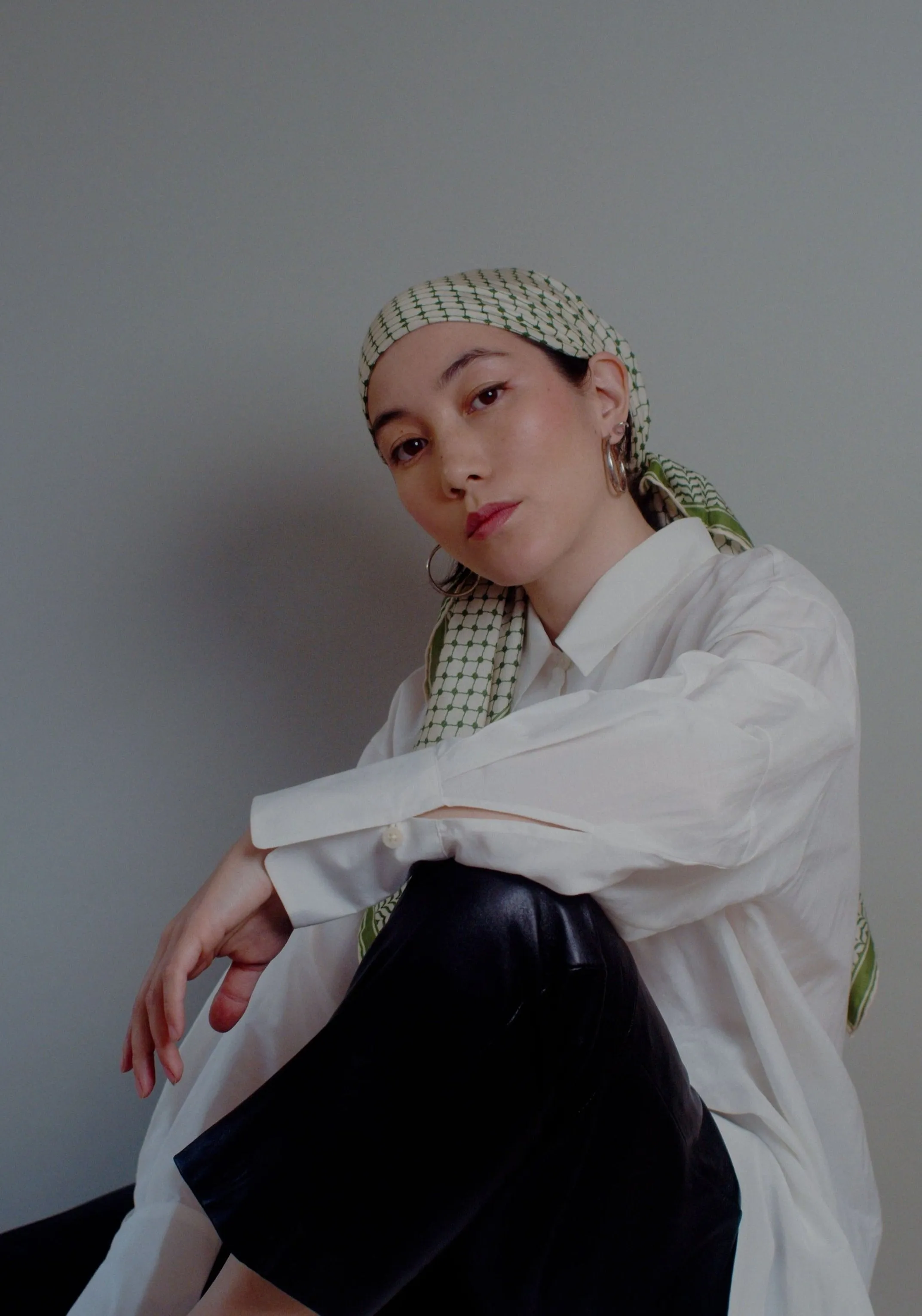 SAMPLE SALE!  Large Silk/Cotton Palestine Scarf (Olive) 40"x40"