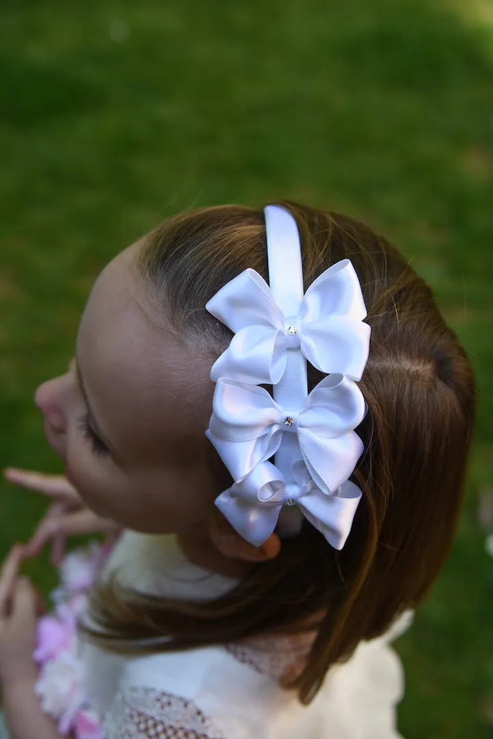 Satin Three Bows Headband Swarovski Diamanté