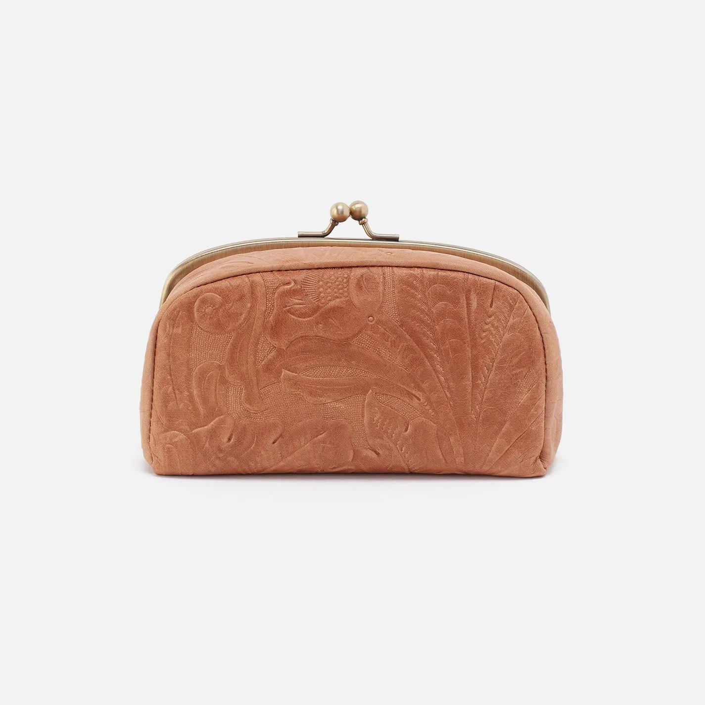 Save Face Frame Pouch In Tooled Embossed Leather - Saddle Tooled Emboss